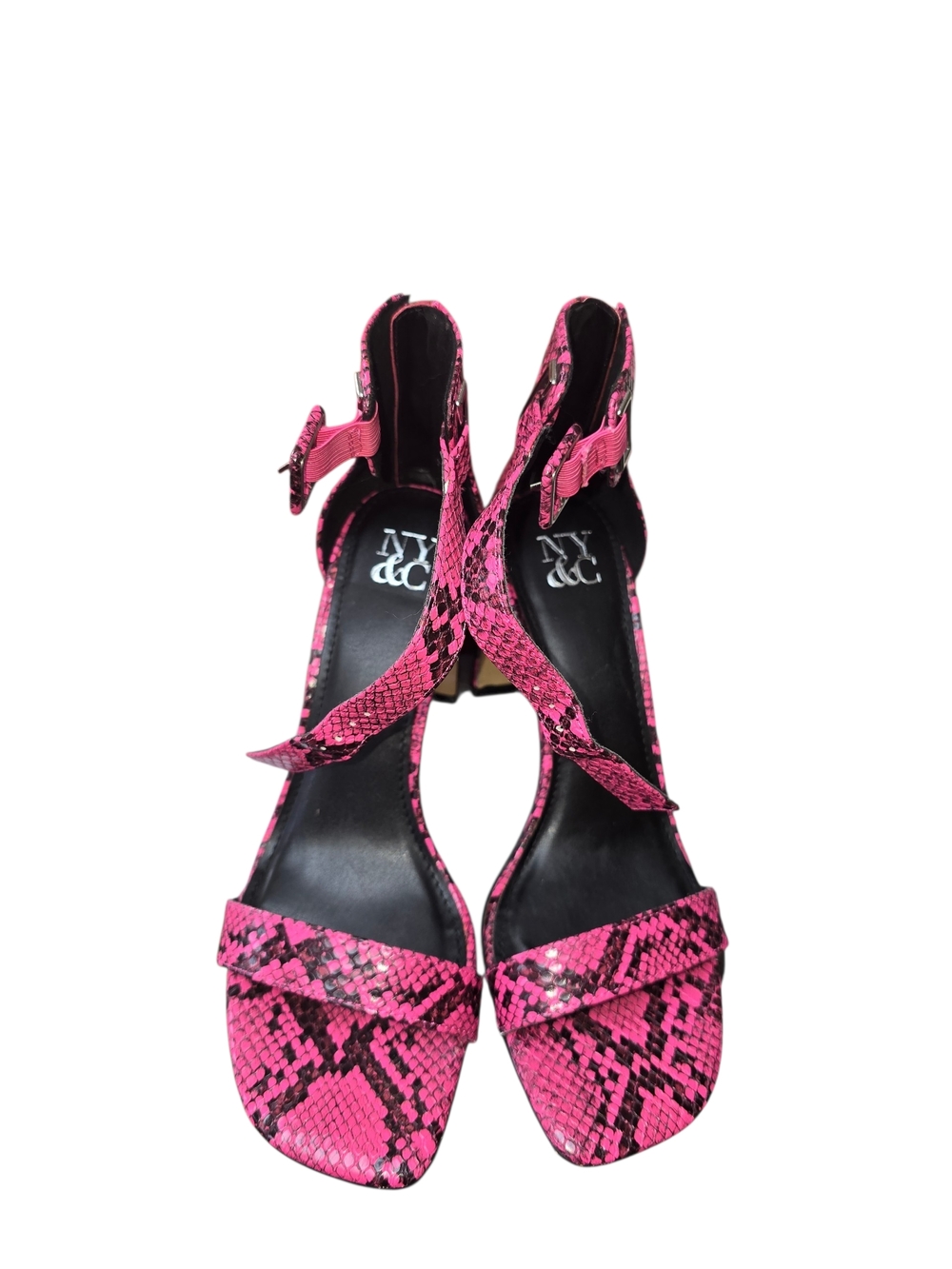 New York & Company Pink Snake-Print Strappy Heeled Sandals